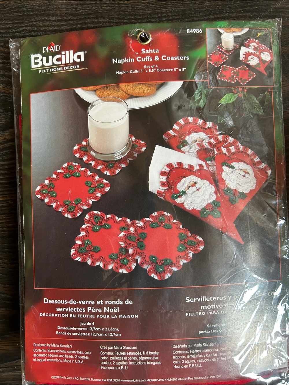 Bucilla Red and White Santa Felt Napkin Cuffs & Coasters Set # 84986